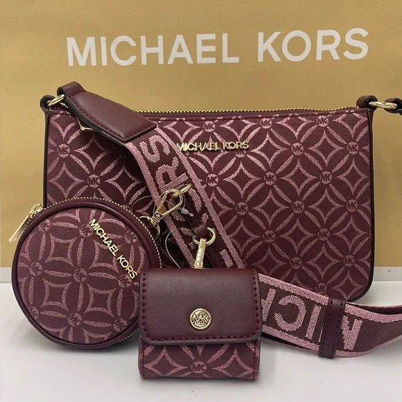 MICHAEL KORS Jet Set Travel Small Logo Jacquard Crossbody With Tech Attach - Oxb - Picture 1 of 16